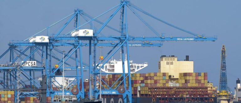 Las ‘megagrúas’ del Puerto de Las Palmas se estrenan con un buque desviado del canal de Suez
